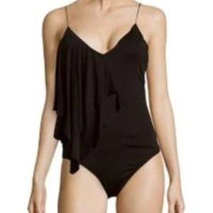 Stylestalker S NWT Black Ruvo Ruffle Draped Bodysuit Leotard Top